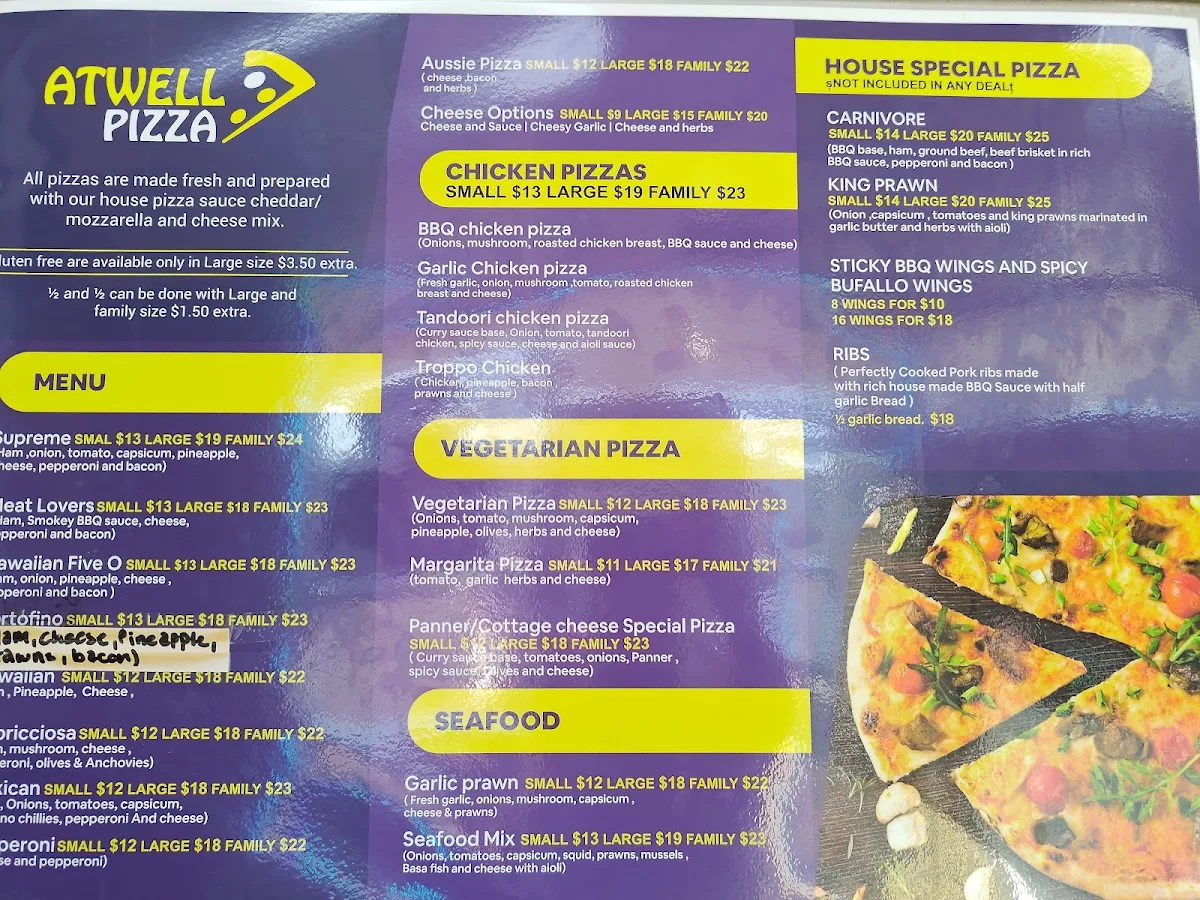 Menu, Atwell Pizza and Pasta