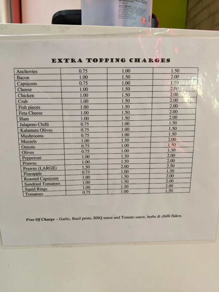 Menu, Atwell Pizza and Pasta