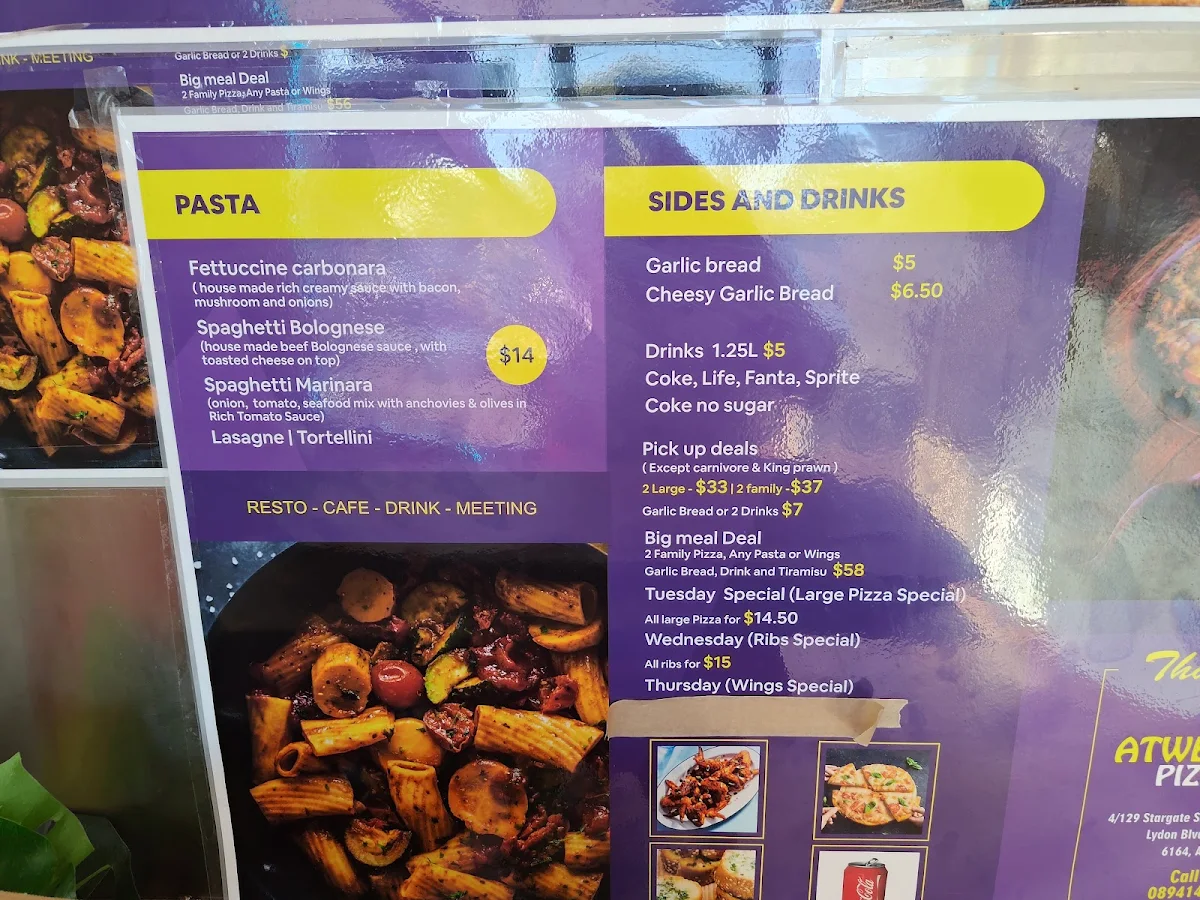 Menu, Atwell Pizza and Pasta