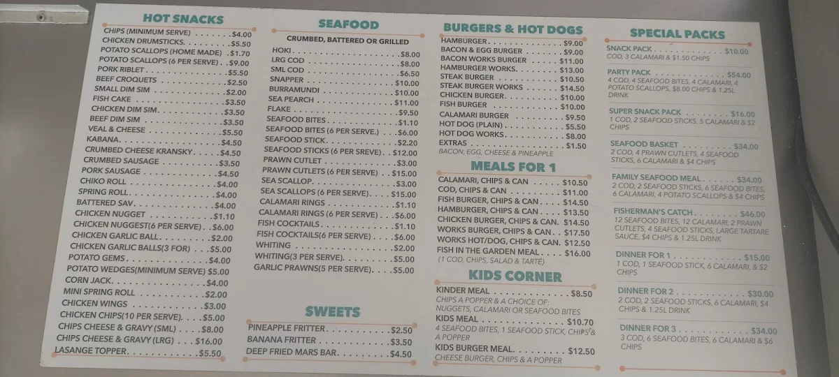 Menu, Lawnton Seafood