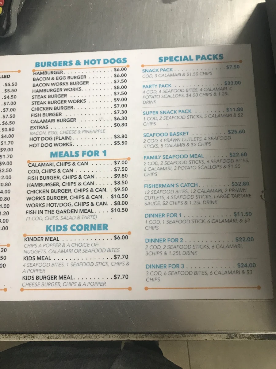 Menu, Lawnton Seafood