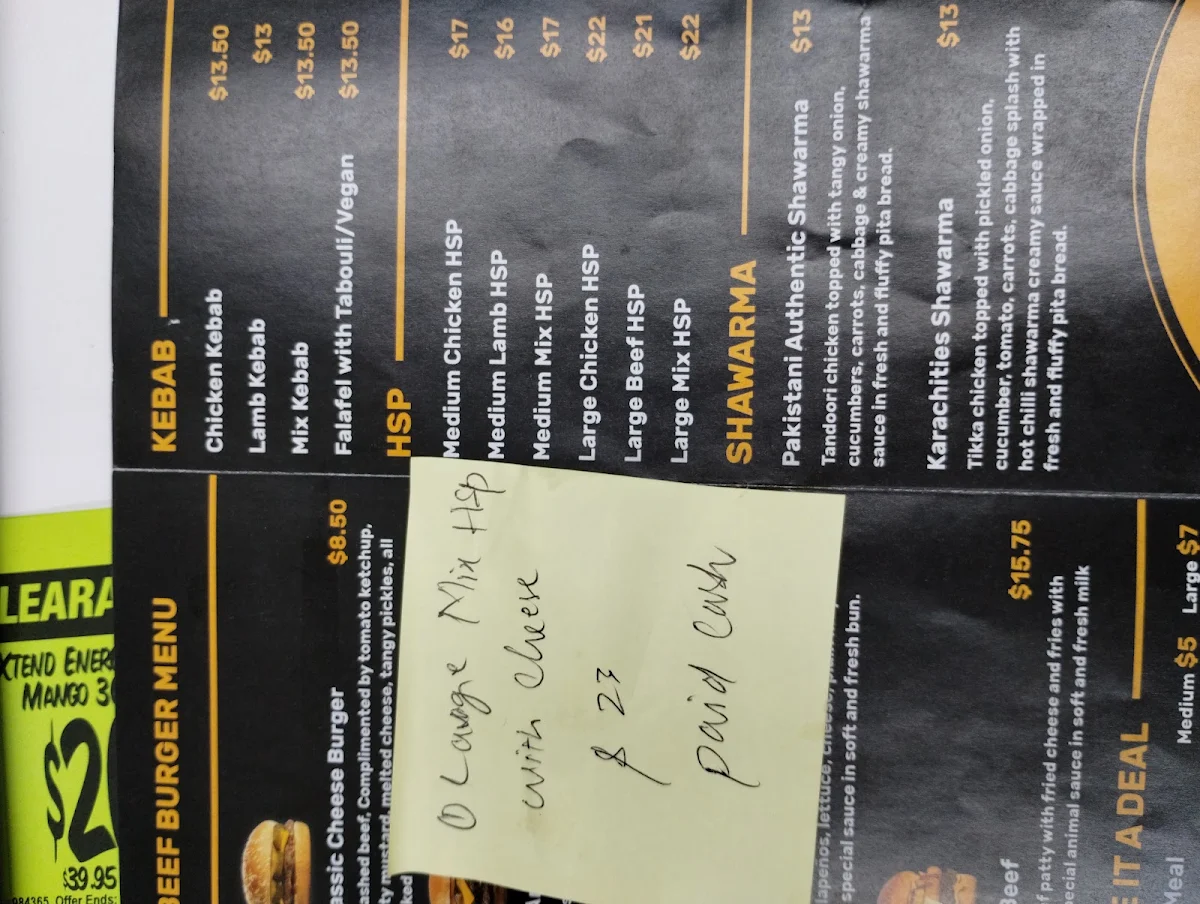 Menu, Burger Daddy & Kebab