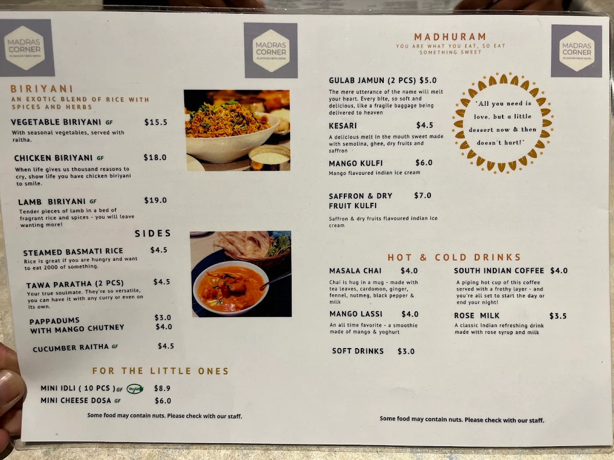Menu, Madras Corner
