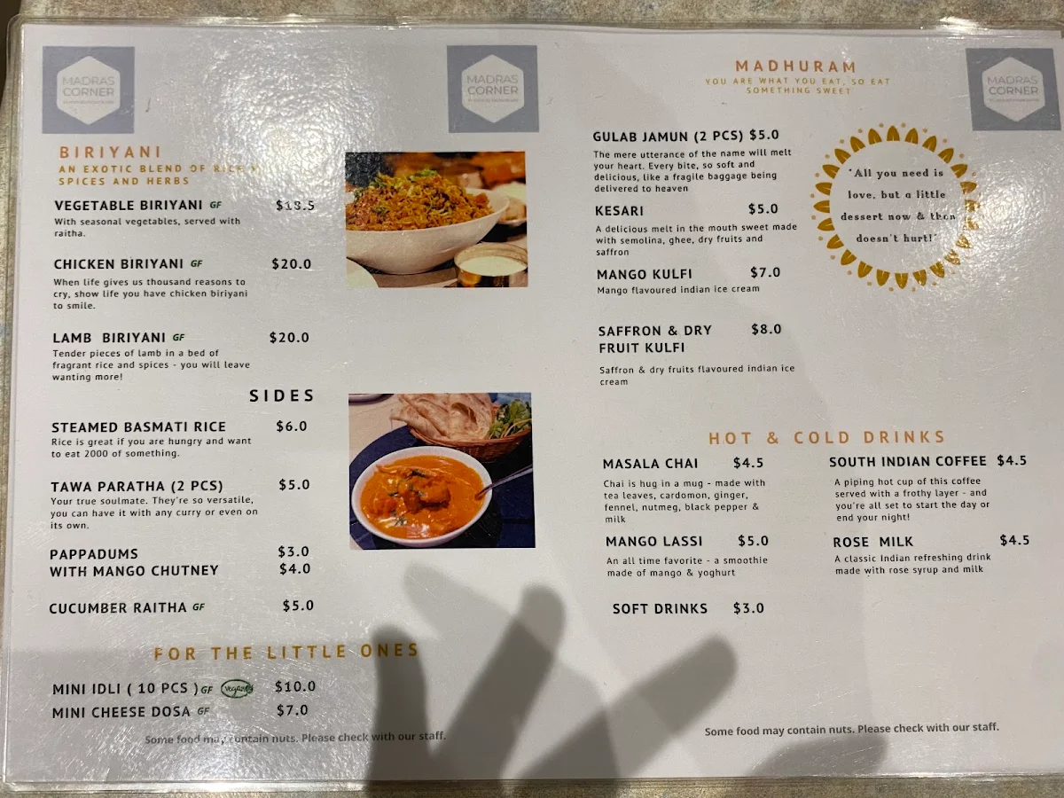 Menu, Madras Corner