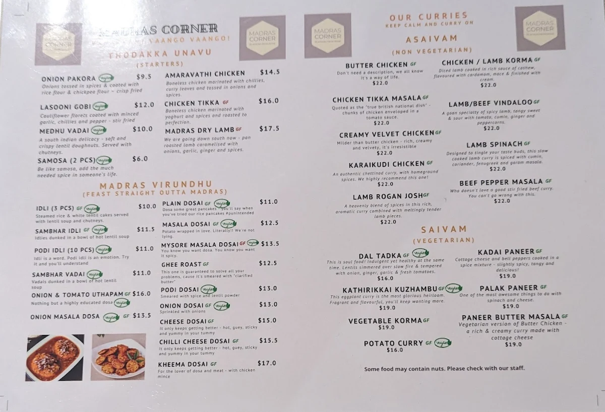 Menu, Madras Corner