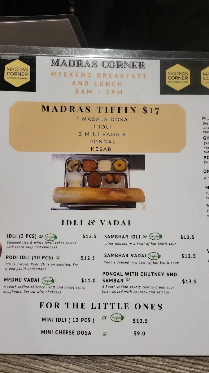 Menu, Madras Corner
