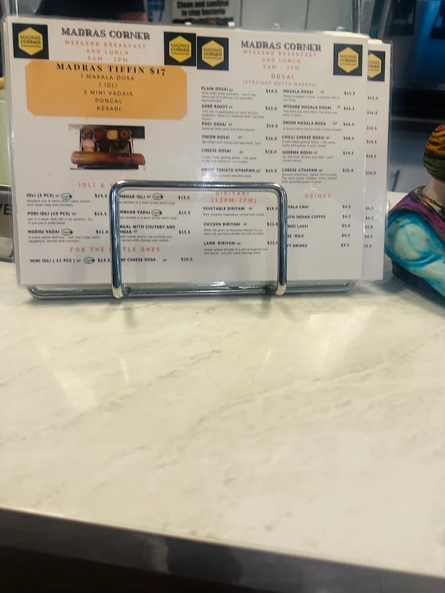 Menu, Madras Corner