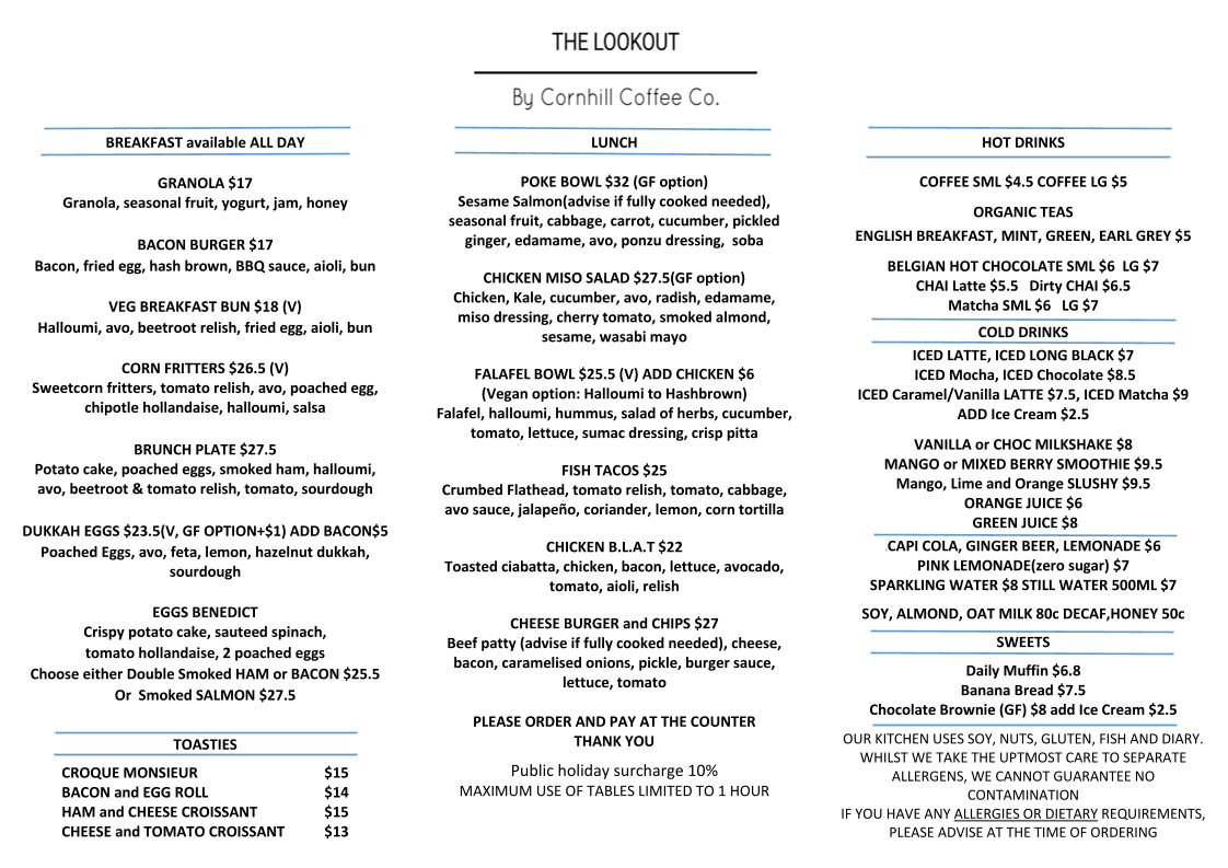Menu, The Lookout