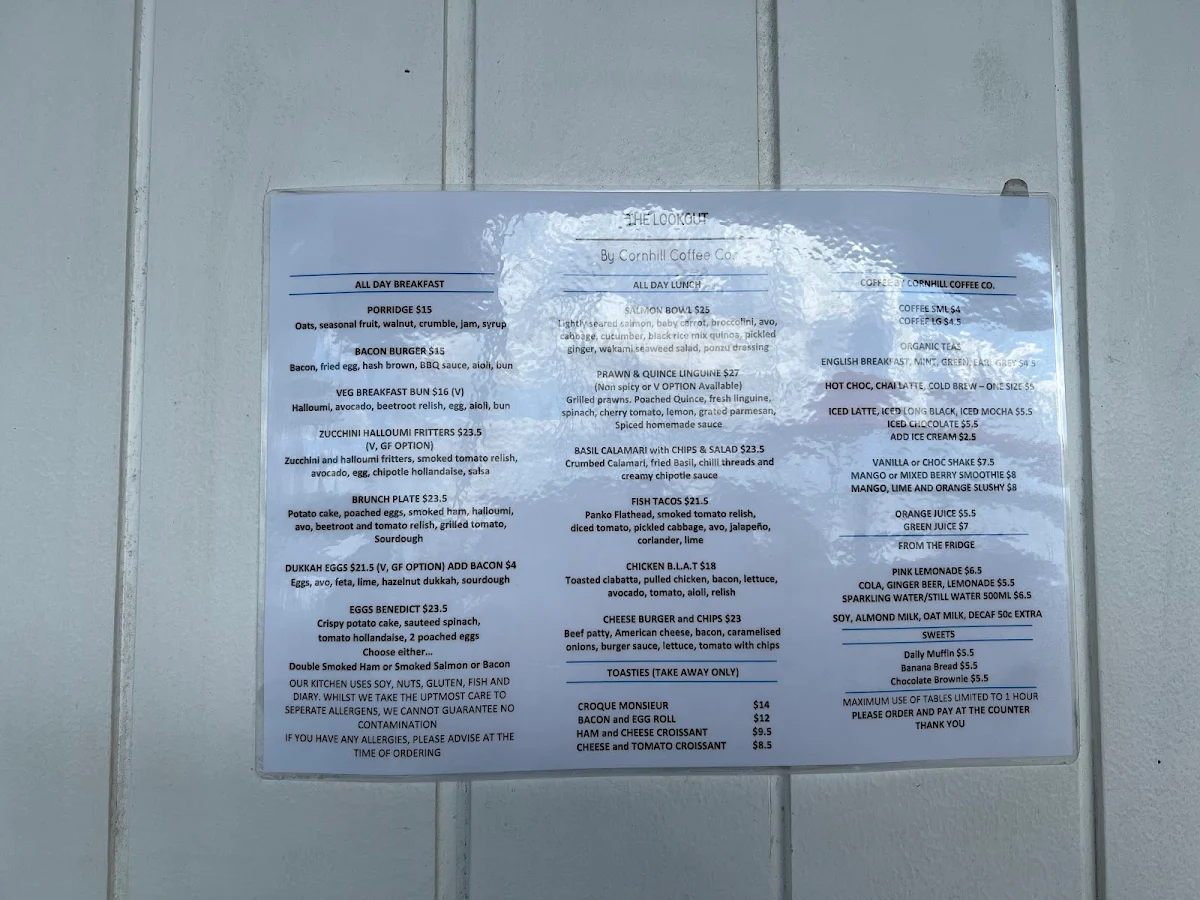 Menu, The Lookout