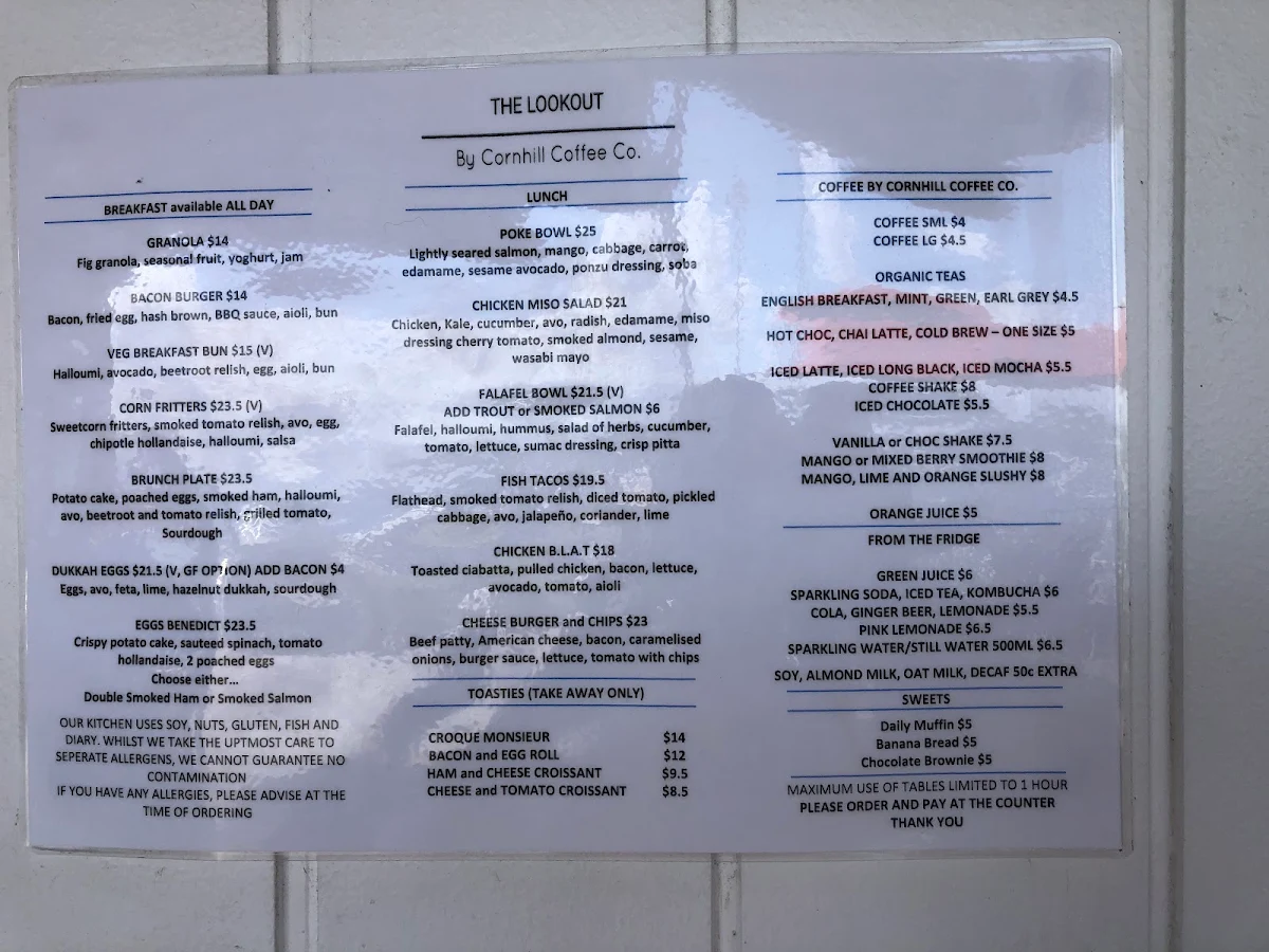Menu, The Lookout