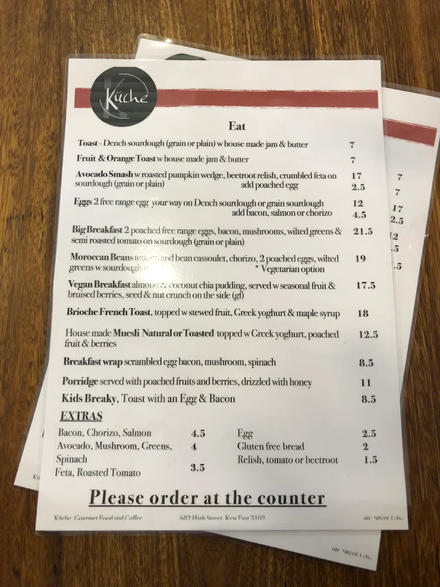 Menu, Kuche