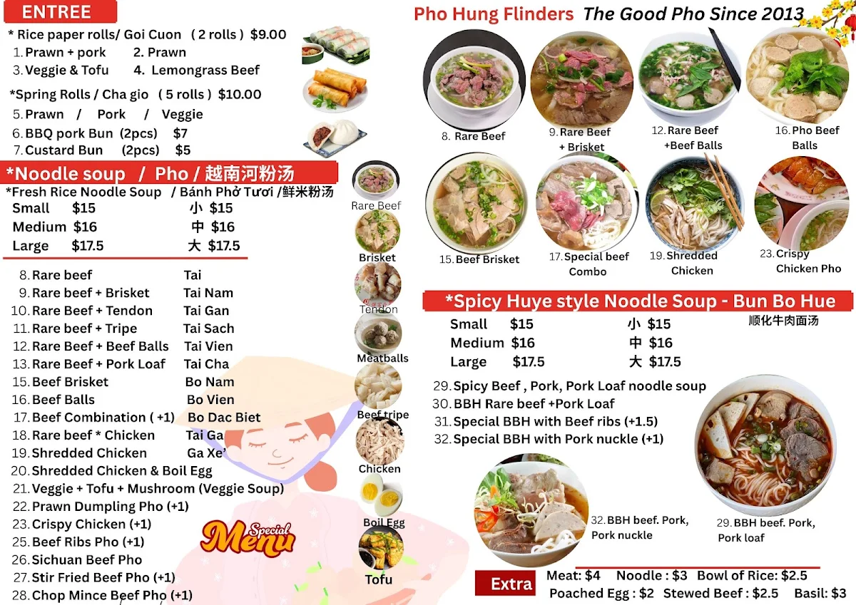 Menu, Pho Hung Flinders