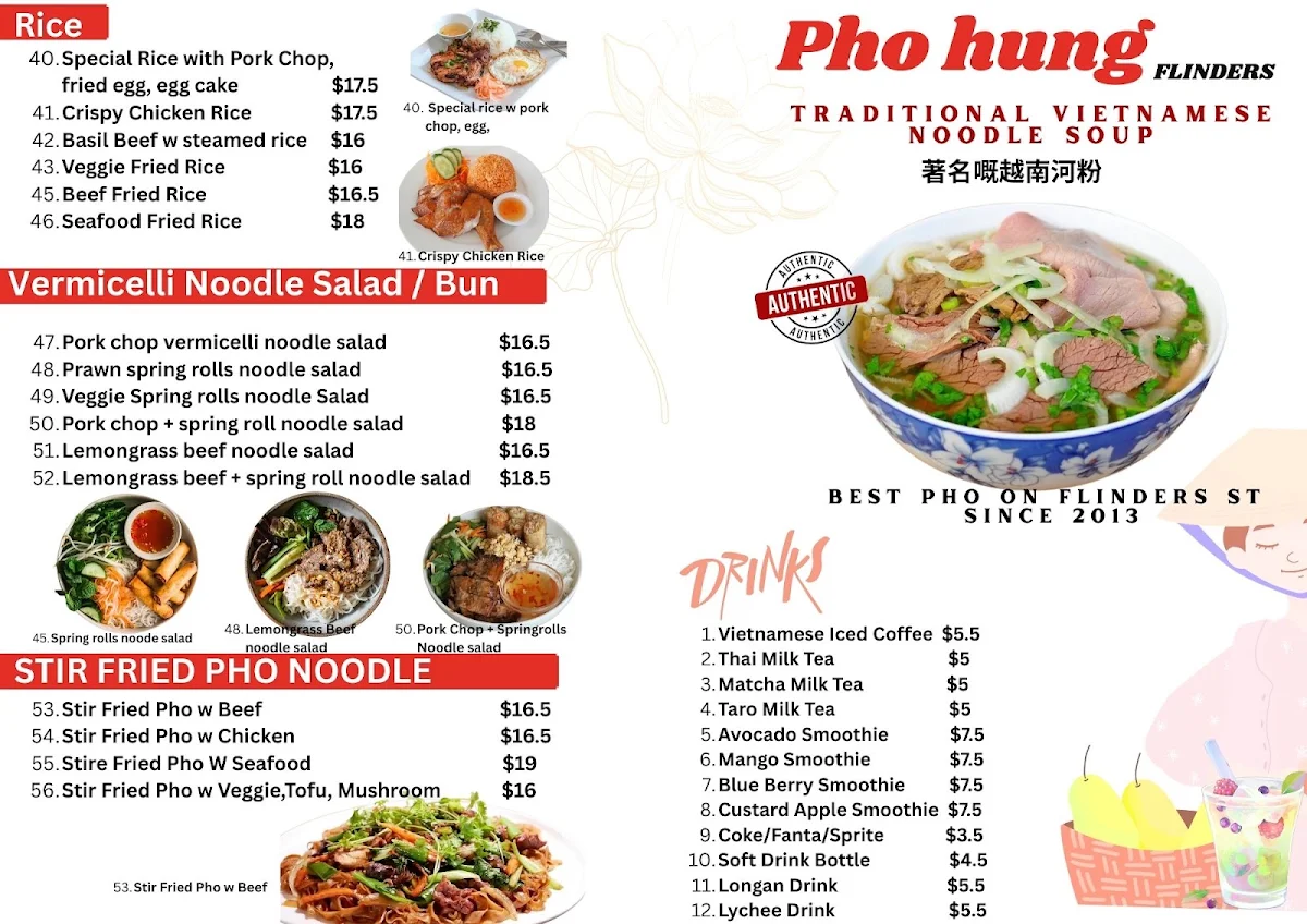 Menu, Pho Hung Flinders