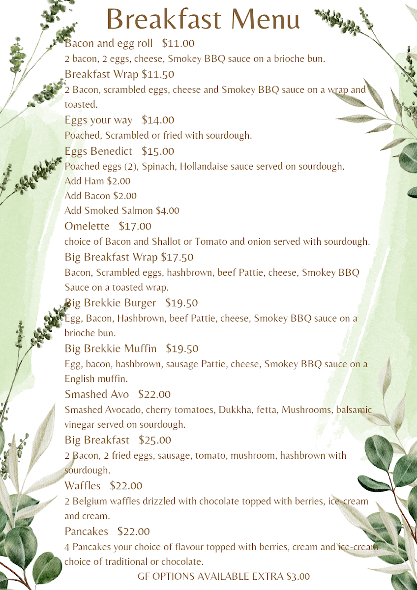 Menu, Karuah Pizzeria
