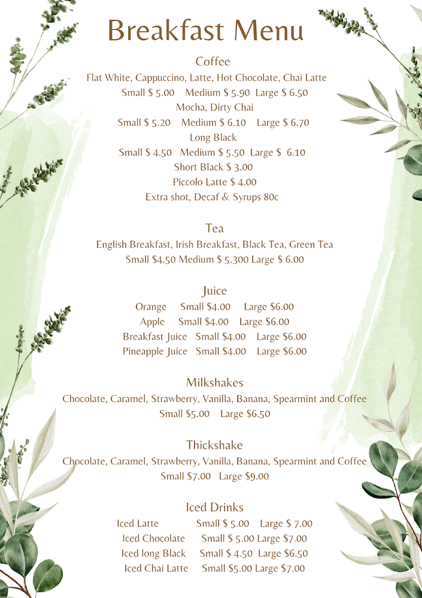 Menu, Karuah Pizzeria