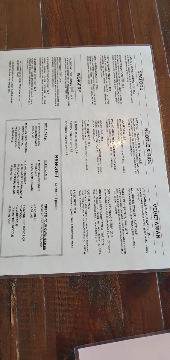 Menu, Samui Thai Restaurant