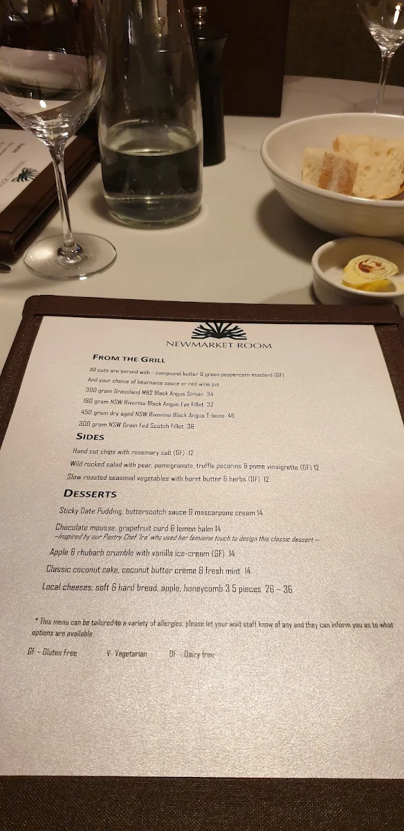Menu, NEWMARKET ROOM