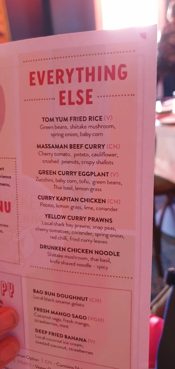 Menu, Brass Monkey Hotel