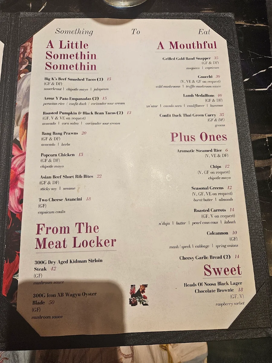 Menu, Knowhere Brisbane
