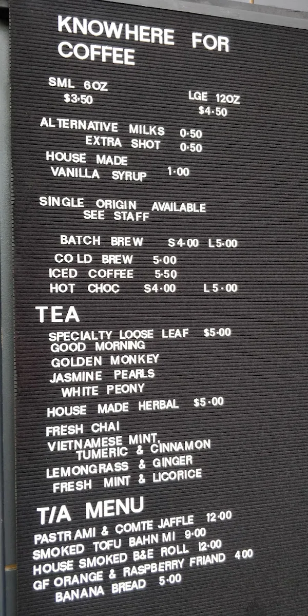 Menu, Knowhere Brisbane
