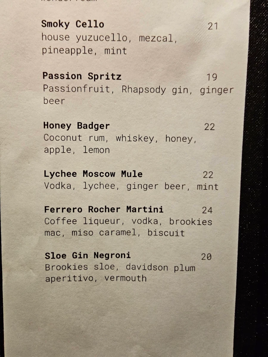 Menu, Knowhere Brisbane