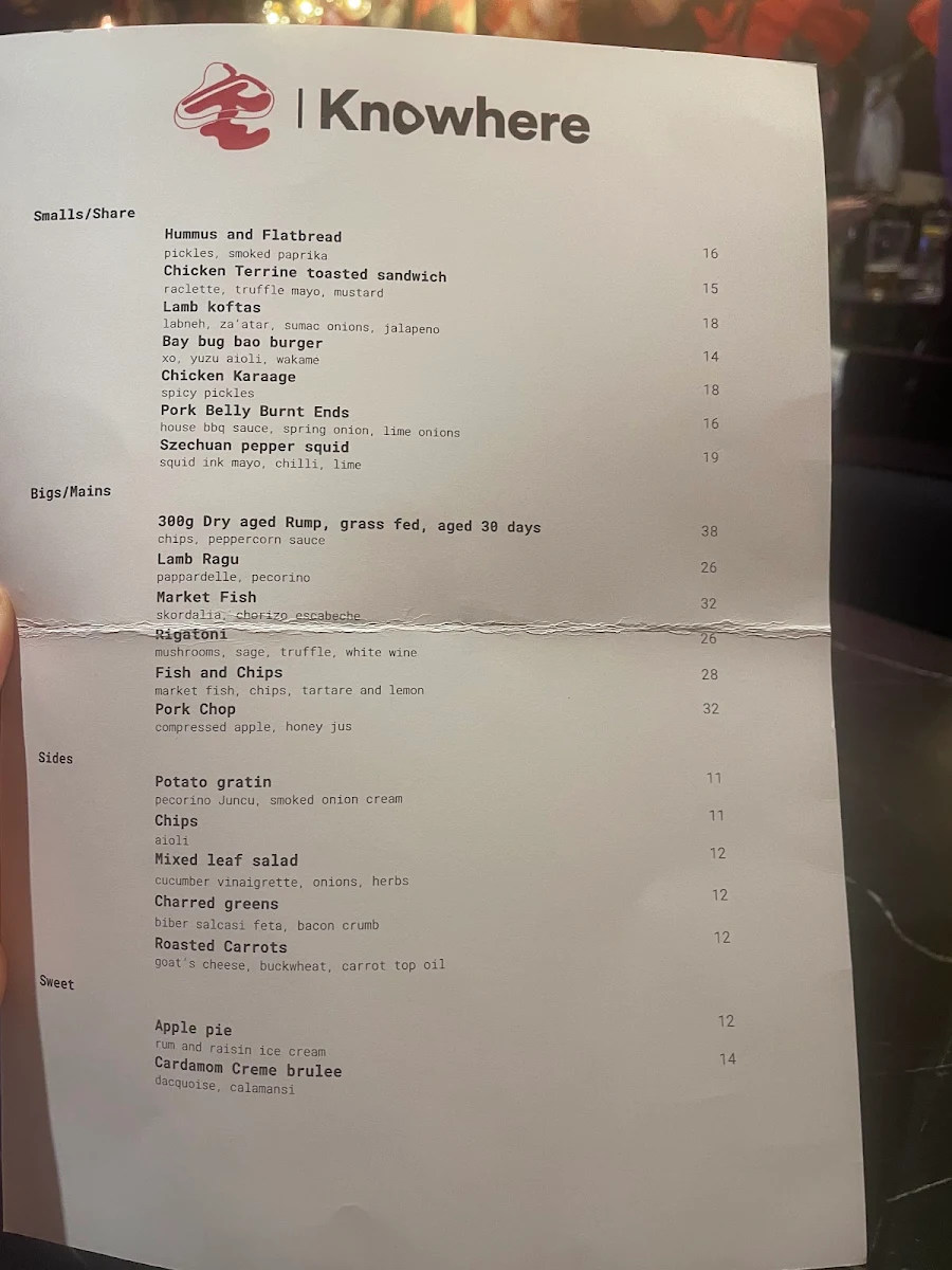 Menu, Knowhere Brisbane