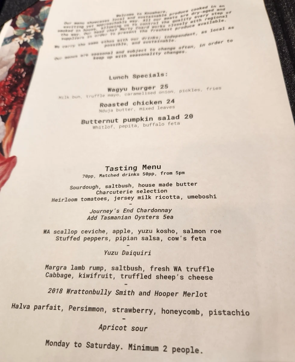 Menu, Knowhere Brisbane