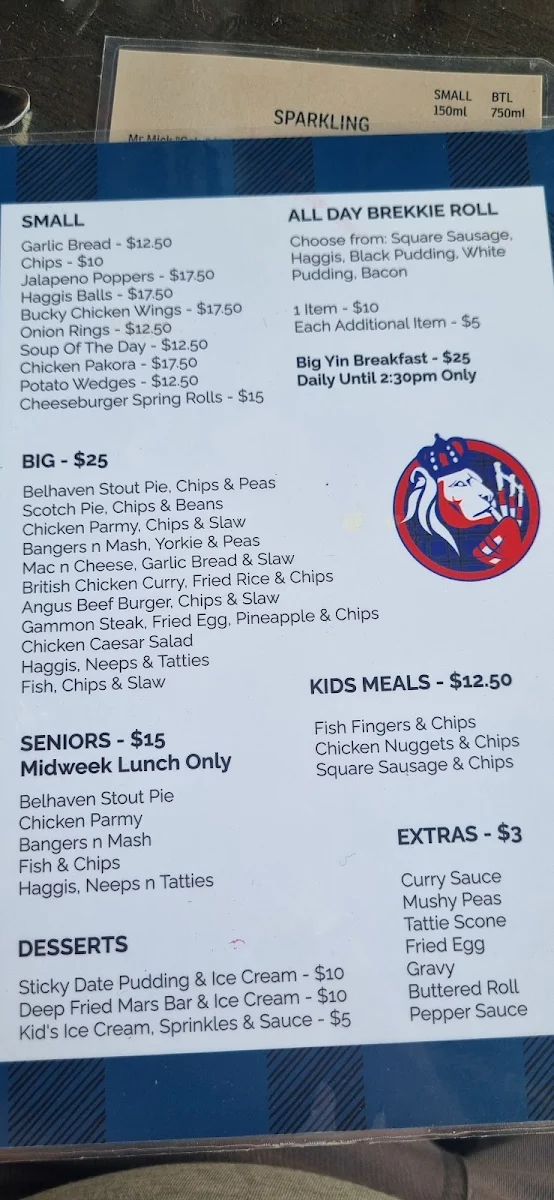 Menu, The Pipers Inn