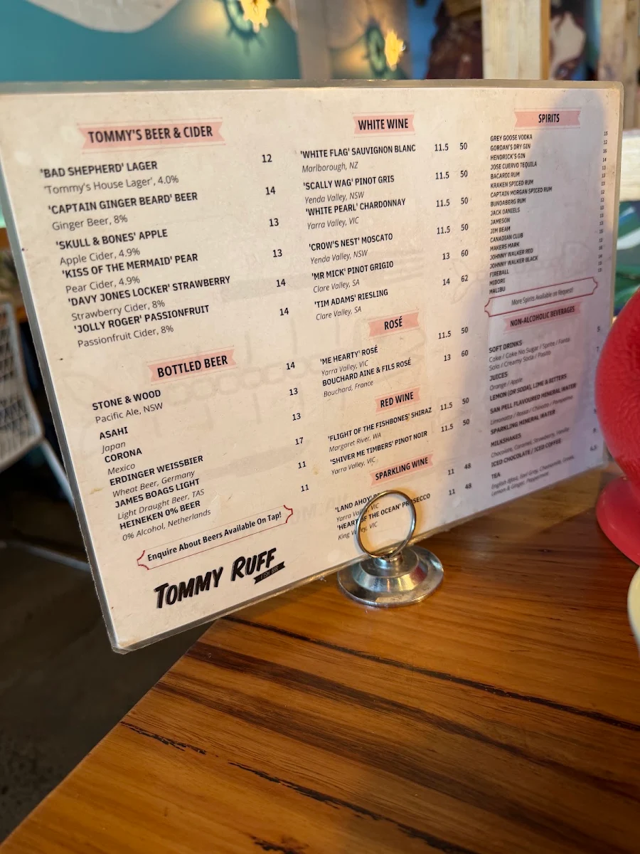 Menu, Tommy Ruff Fishbar (Mordialloc)