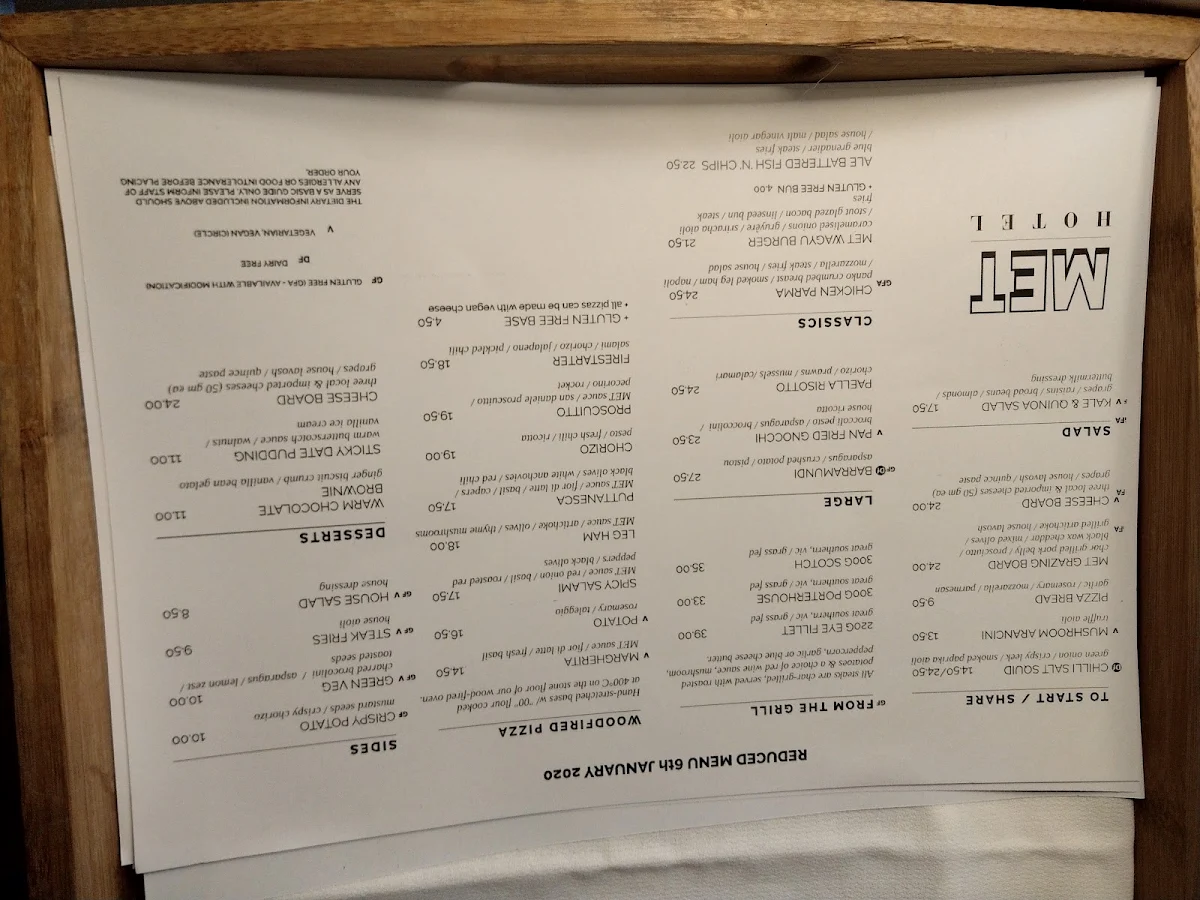Menu, The Metropolitan Hotel