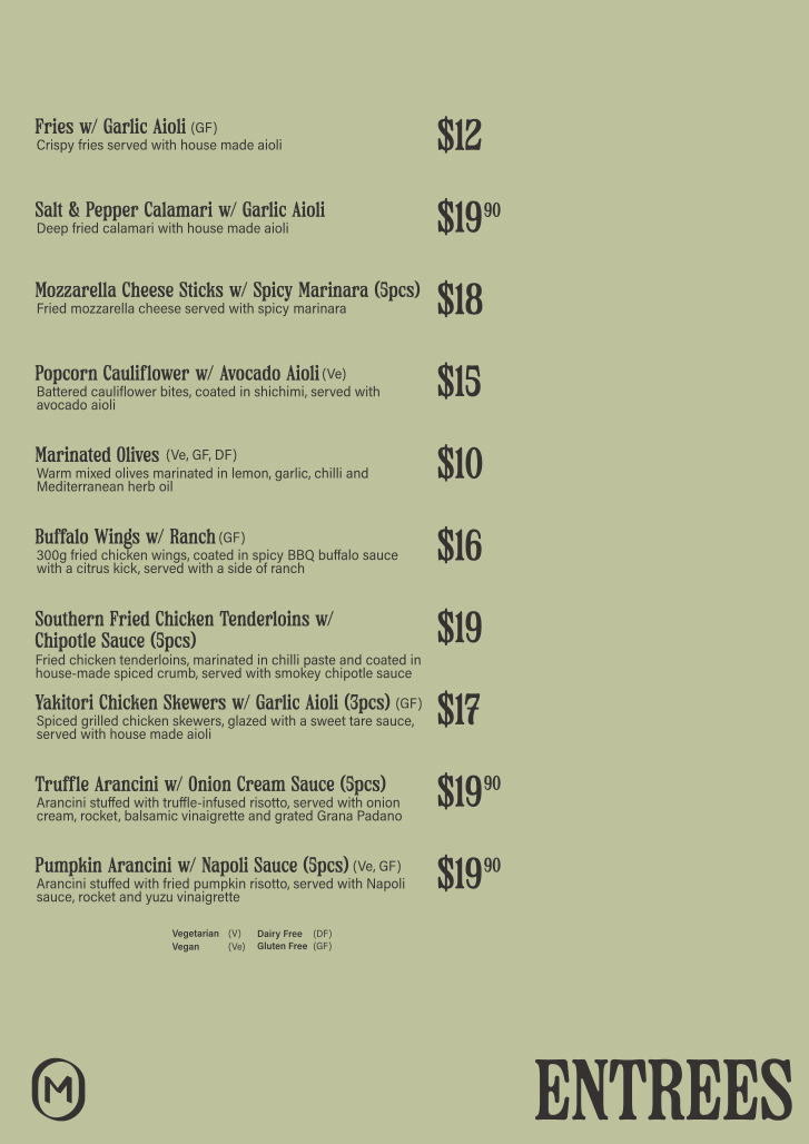 Menu, The Metropolitan Hotel