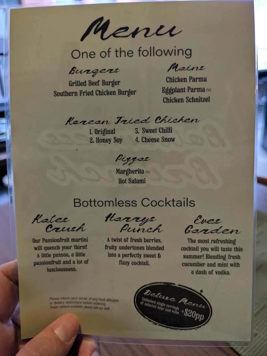Menu, The Metropolitan Hotel