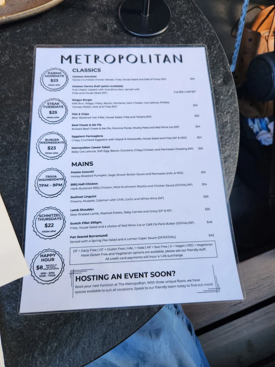 Menu, The Metropolitan Hotel
