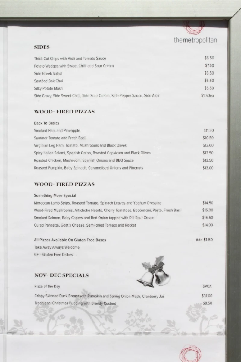 Menu, The Metropolitan Hotel