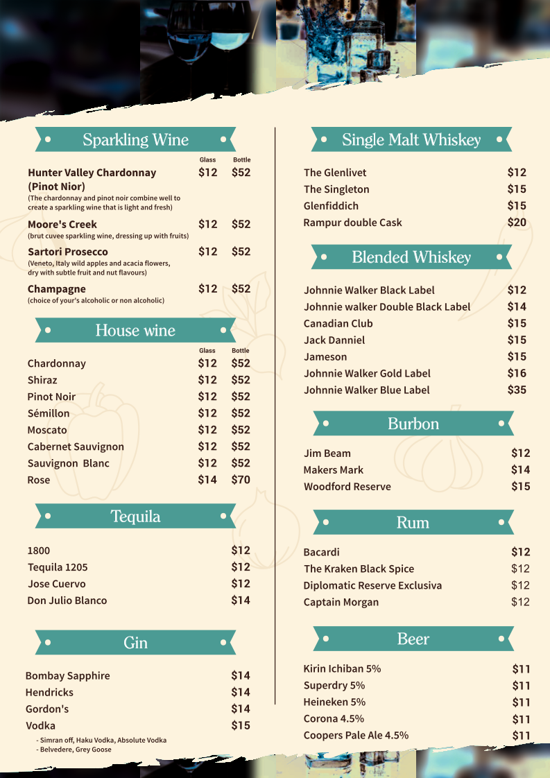 Menu, Lexi's Cafe & bar