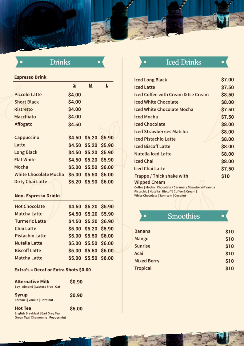Menu, Lexi's Cafe & bar