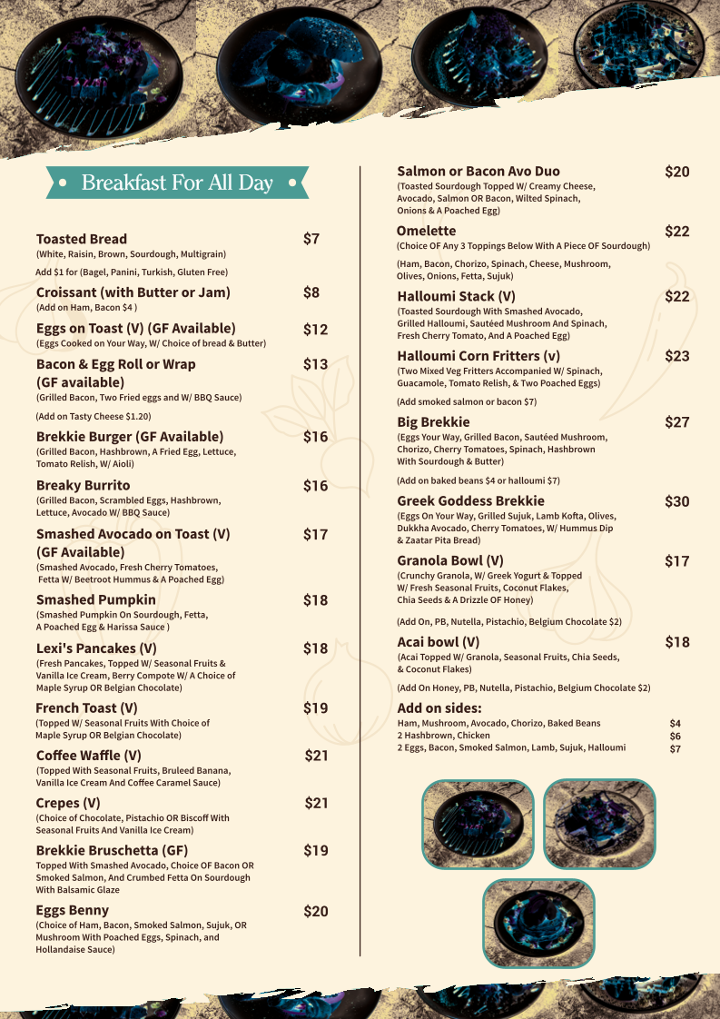 Menu, Lexi's Cafe & bar
