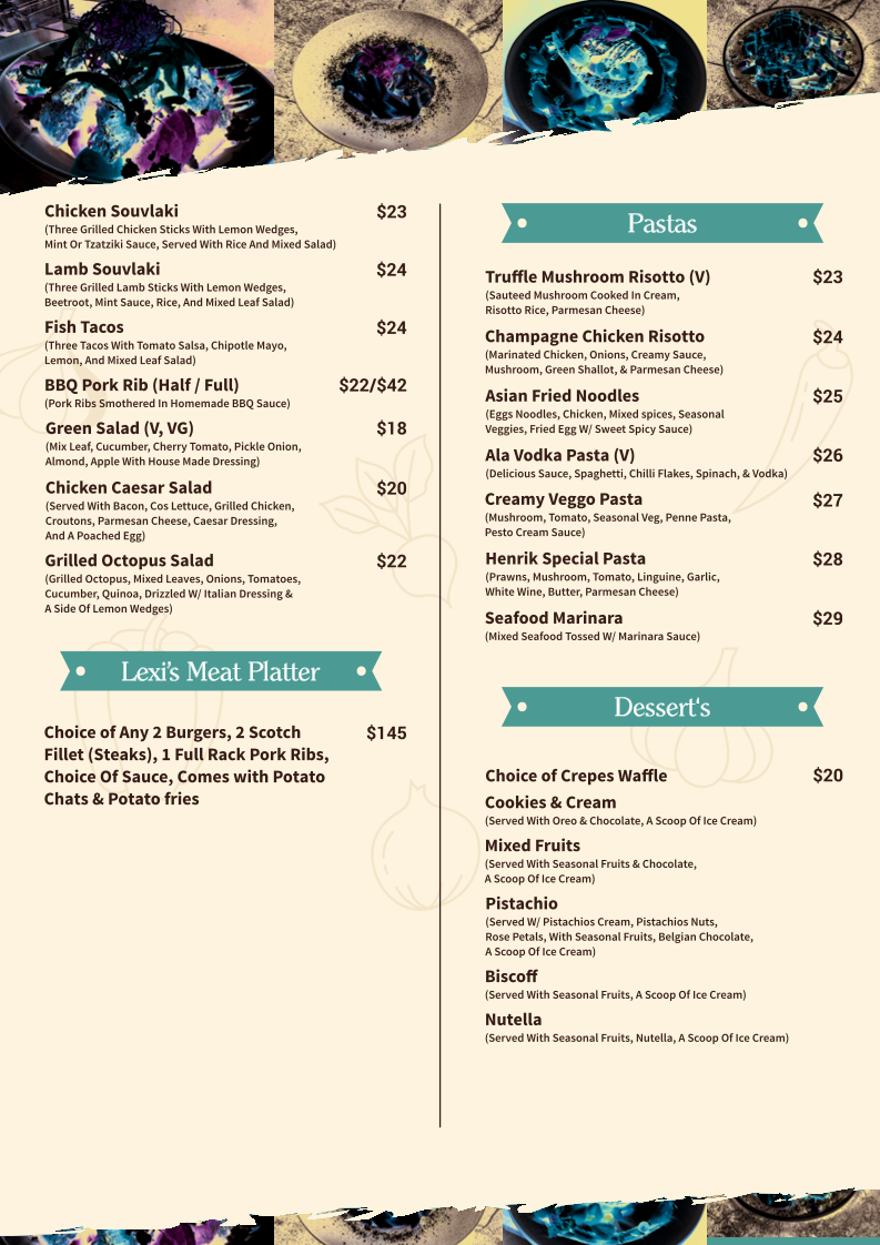 Menu, Lexi's Cafe & bar