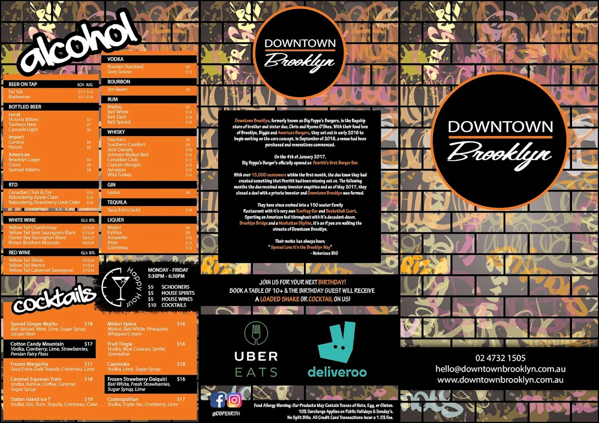Menu, Downtown Brooklyn Burgers