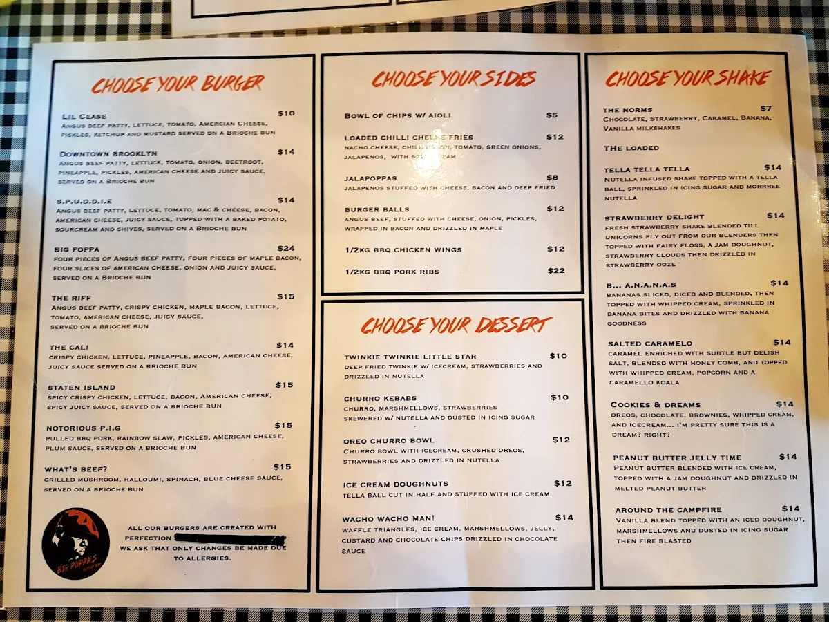 Menu, Downtown Brooklyn Burgers