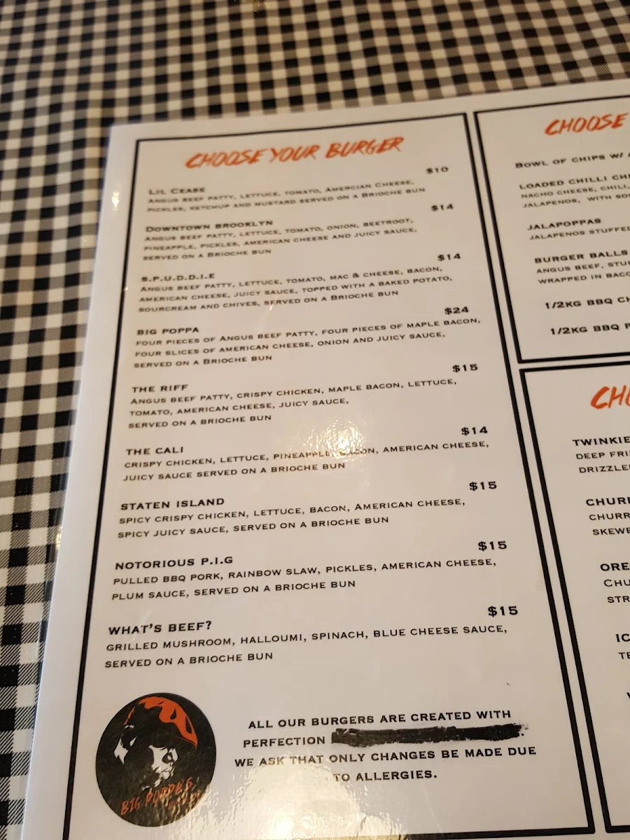 Menu, Downtown Brooklyn Burgers