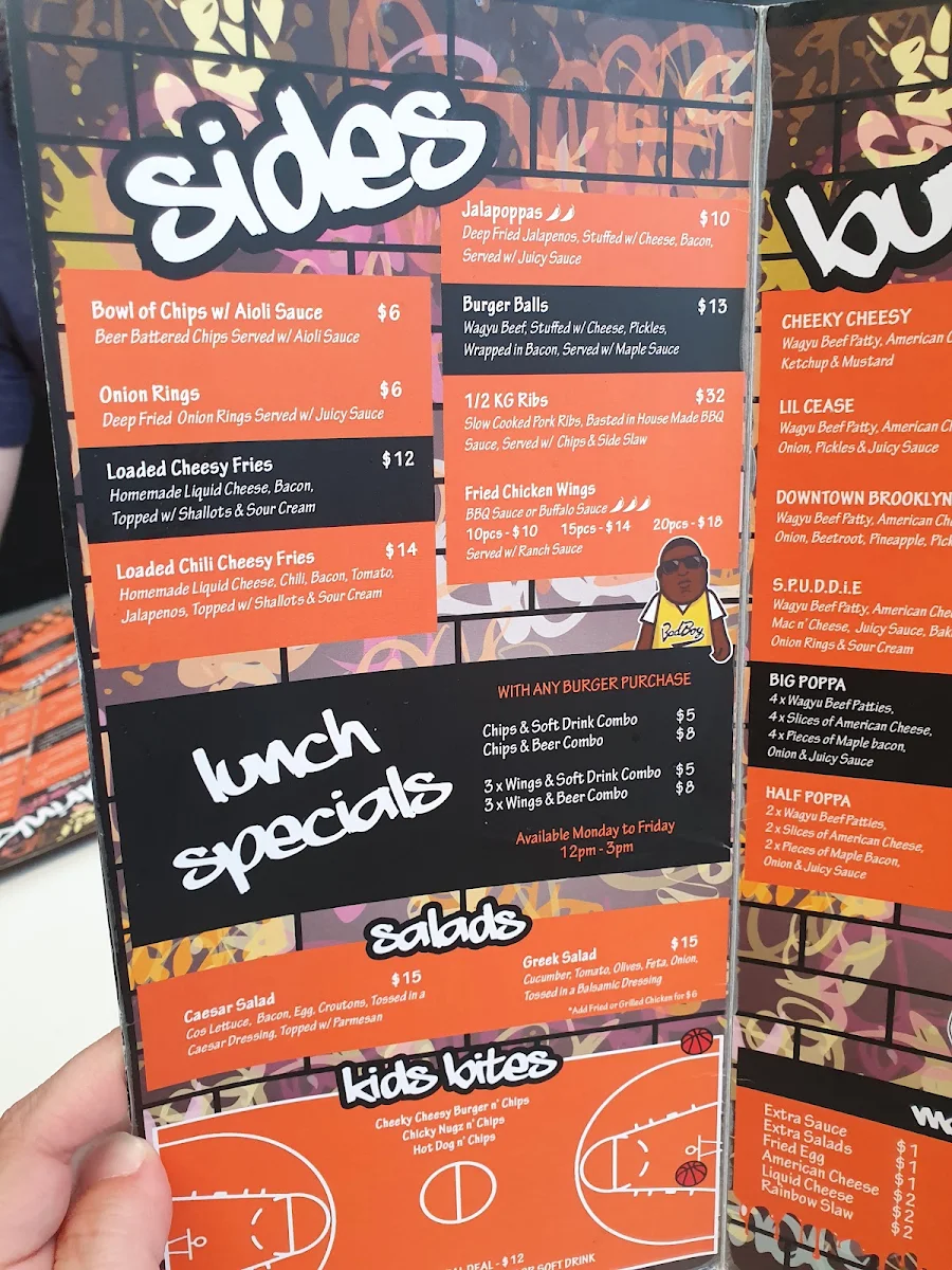 Menu, Downtown Brooklyn Burgers