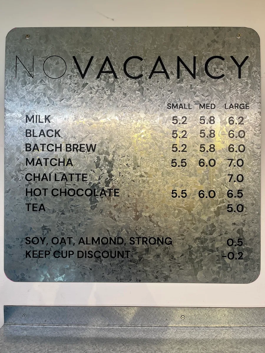 Menu, No Vacancy Gallery