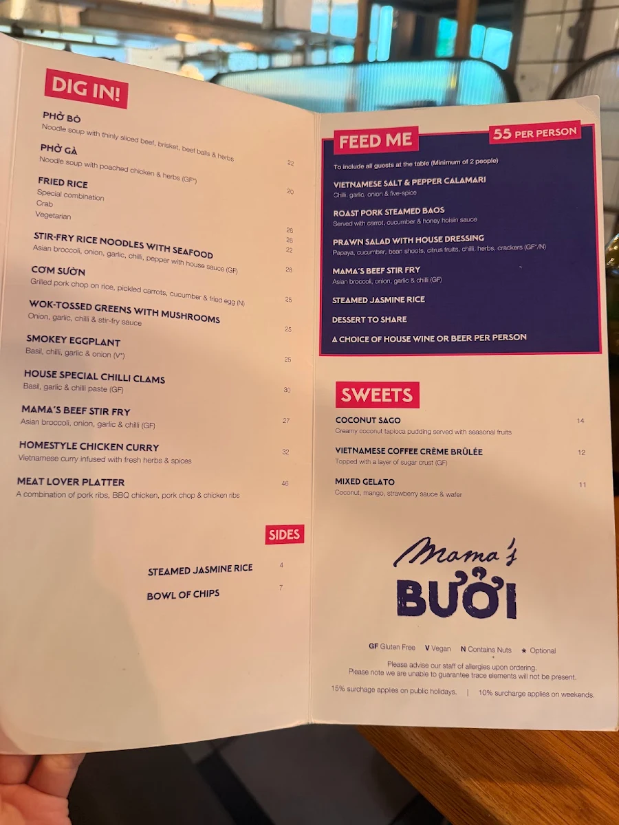 Menu, Mama's Buoi Chadstone