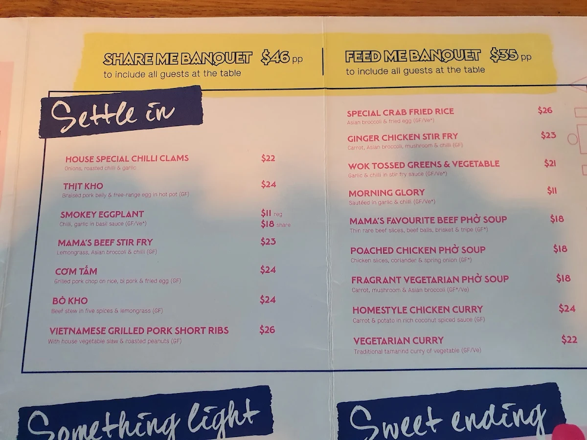 Menu, Mama's Buoi Chadstone