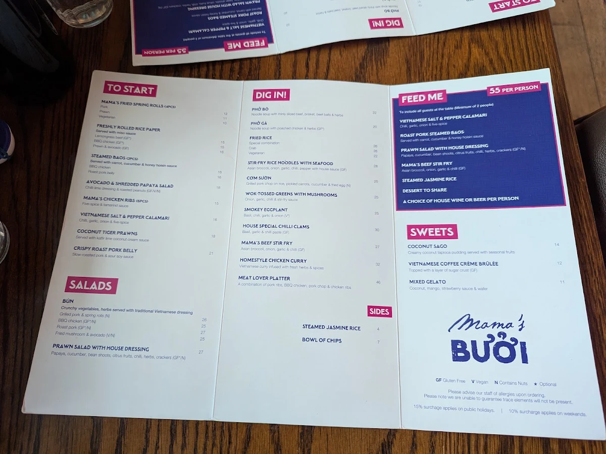 Menu, Mama's Buoi Chadstone