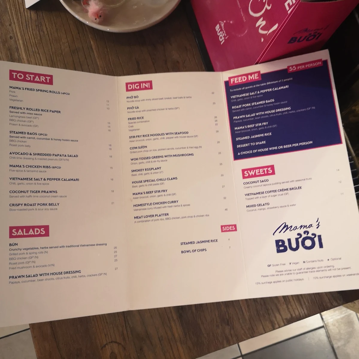 Menu, Mama's Buoi Chadstone