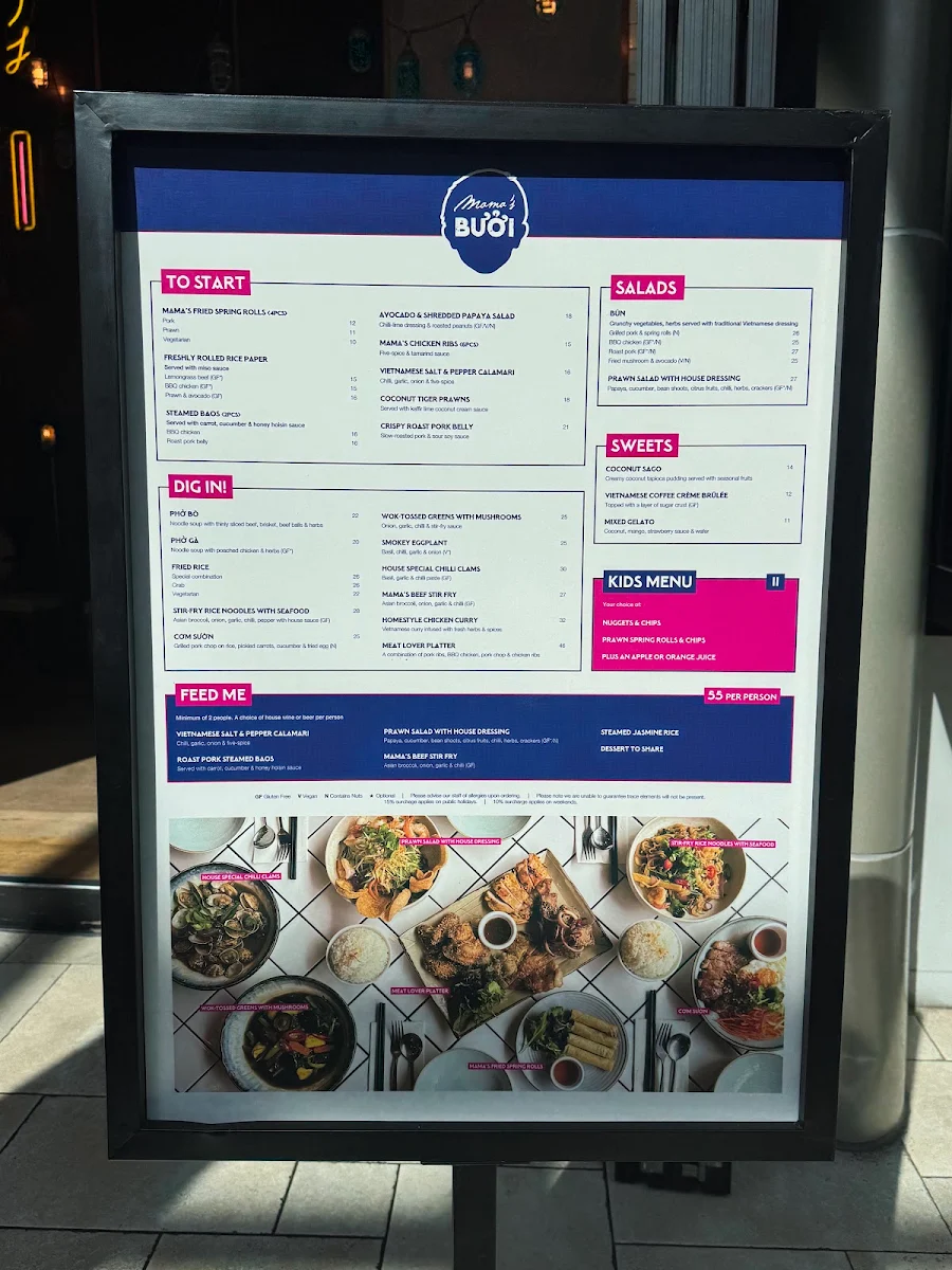 Menu, Mama's Buoi Chadstone