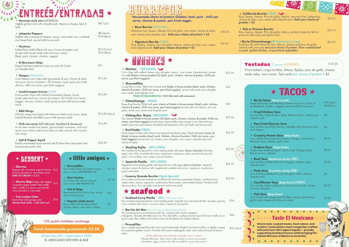 Menu, EL Mexicano Glenelg
