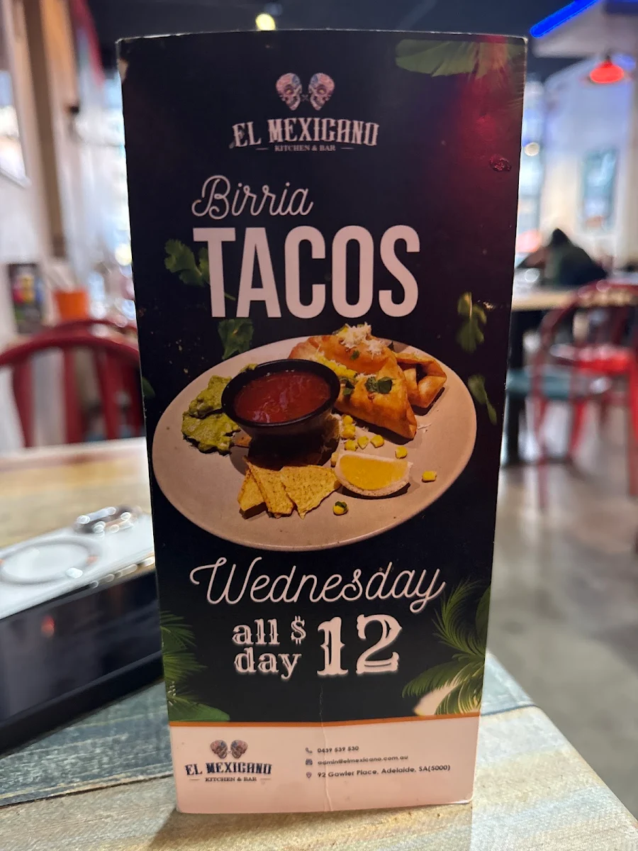 Menu, EL Mexicano Glenelg